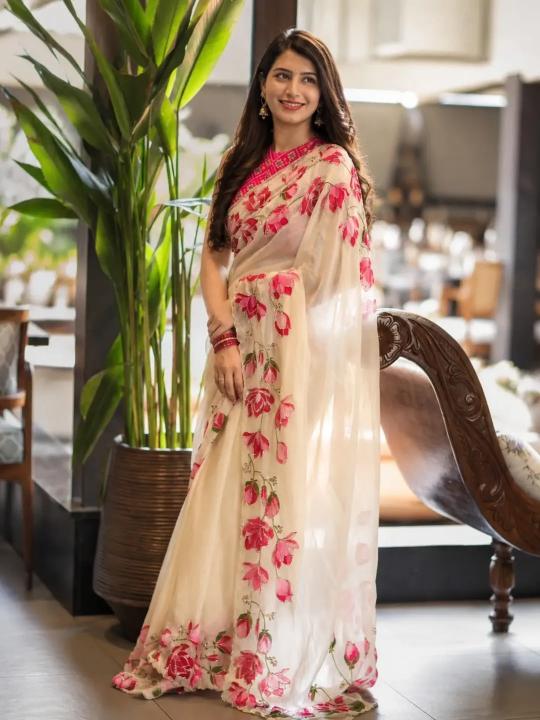 Svara digital floral print saree shops in surat